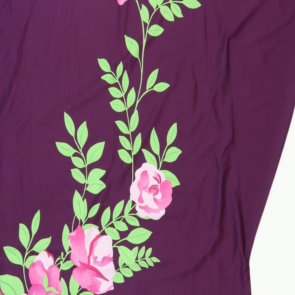 Preworn Womens Purple Floral Polyester A-Line Size 12 Round Neck Pullover