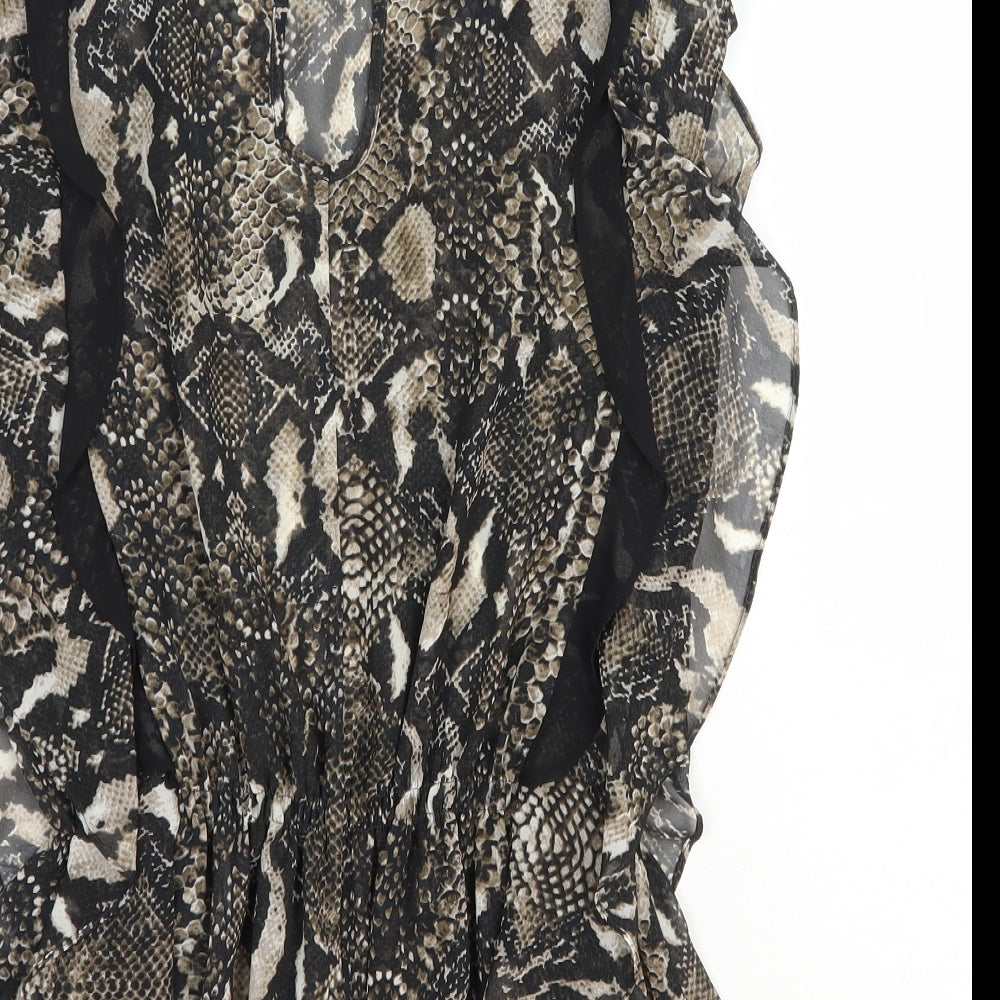 Limited Collection Womens Black Animal Print Polyester Basic Blouse Size 10 Boat Neck - Snake Skin Print