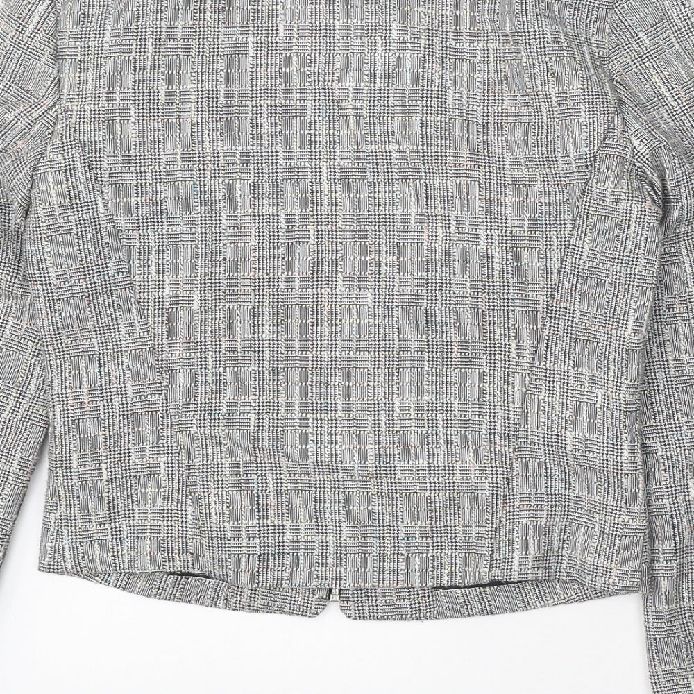 Camaieu Womens Grey Plaid Jacket Size 6 Zip