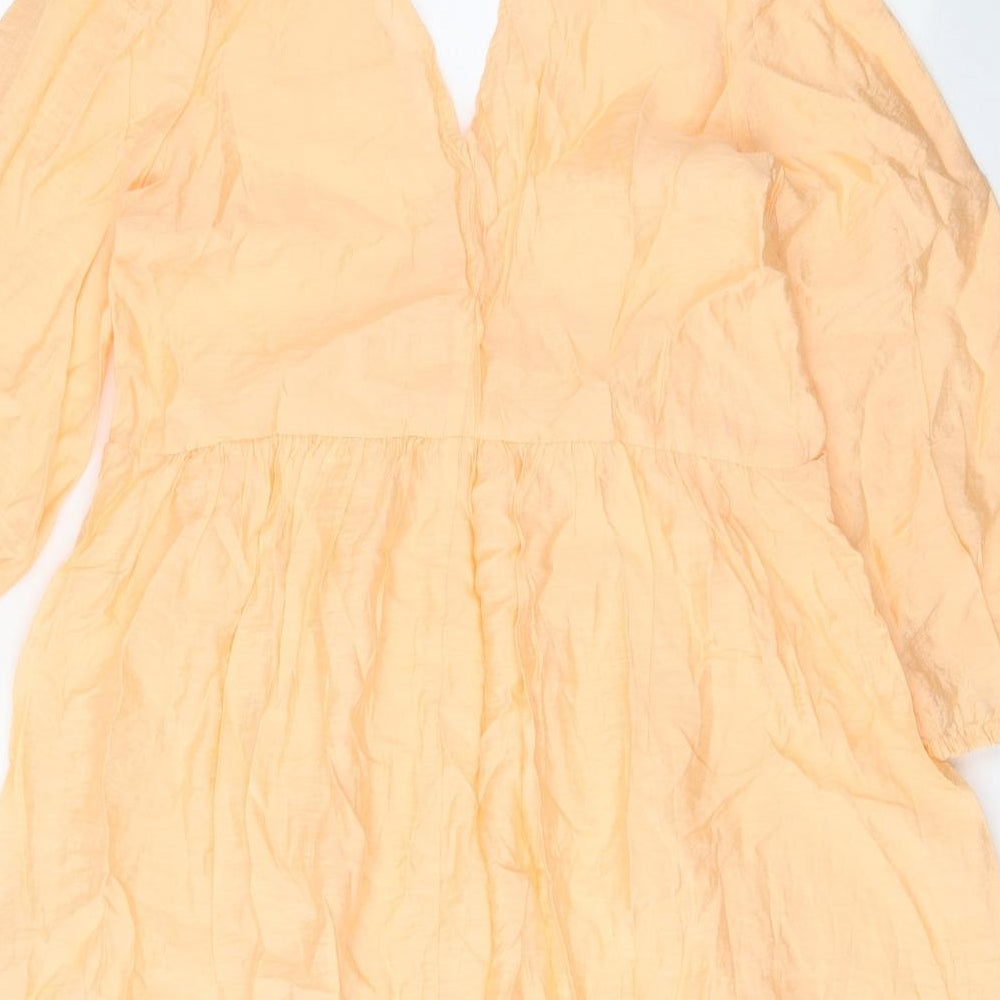H&M Womens Orange Viscose A-Line Size XS V-Neck Tie