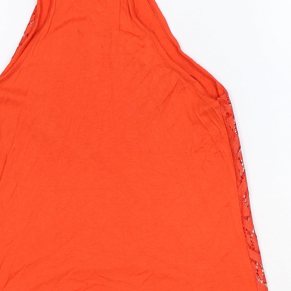 Atmosphere Womens Orange Geometric Viscose Basic Tank Size 4 Round Neck