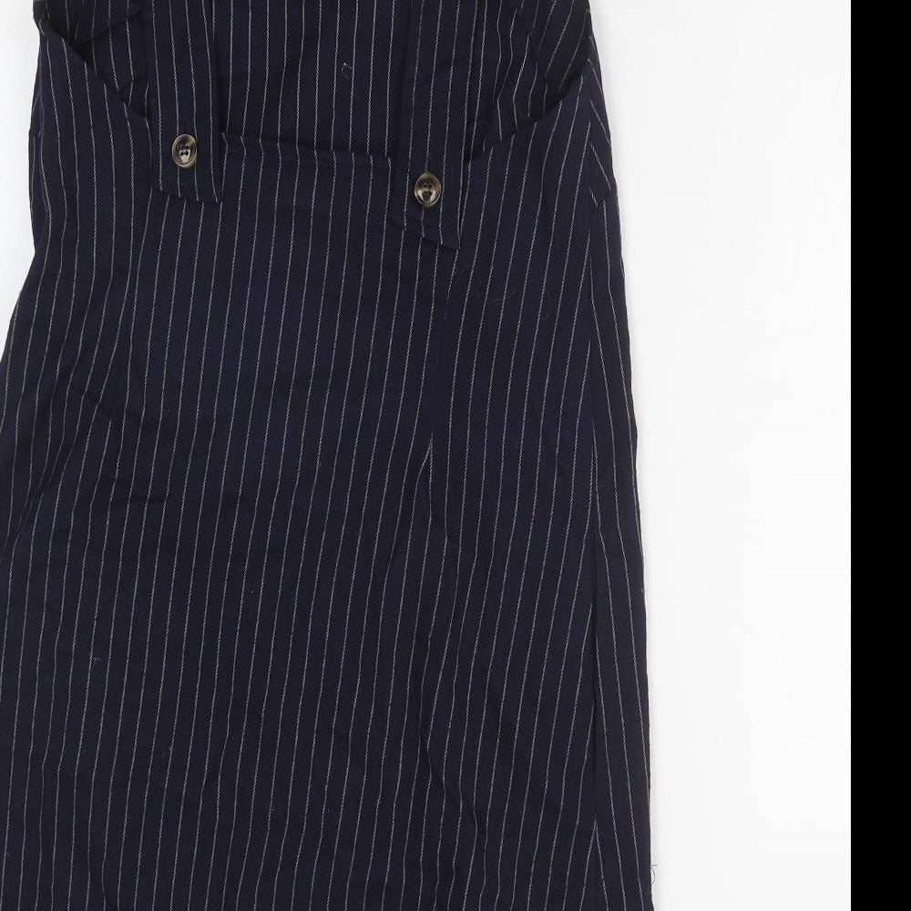 Cooperative Womens Blue Striped Polyester Tank Dress Size M Square Neck Zip