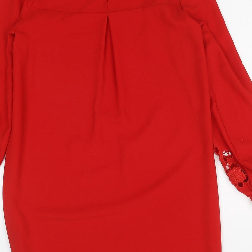 H&M Womens Red Polyester Shift Size 6 Round Neck Button