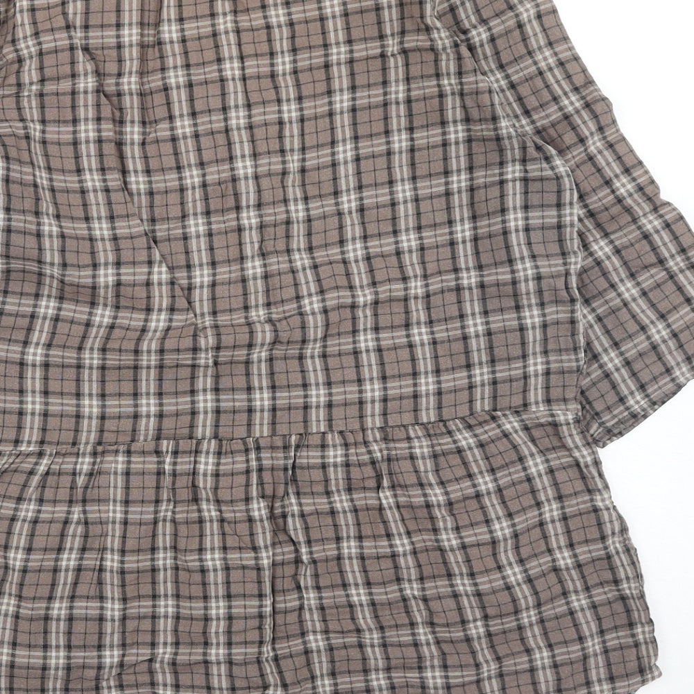 Canyon River Blues Womens Brown Plaid Cotton Basic Button-Up Size L Scoop Neck