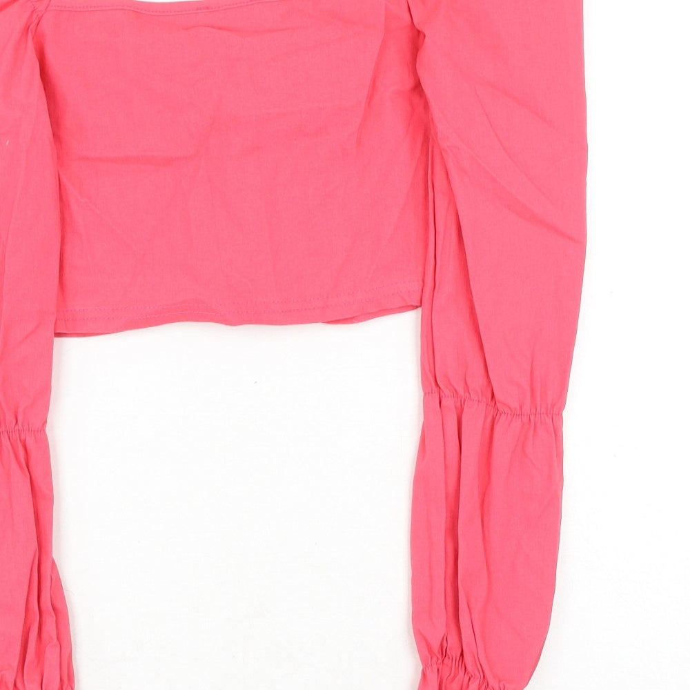 PRETTYLITTLETHING Womens Pink Polyester Cropped Blouse Size 6 Sweetheart