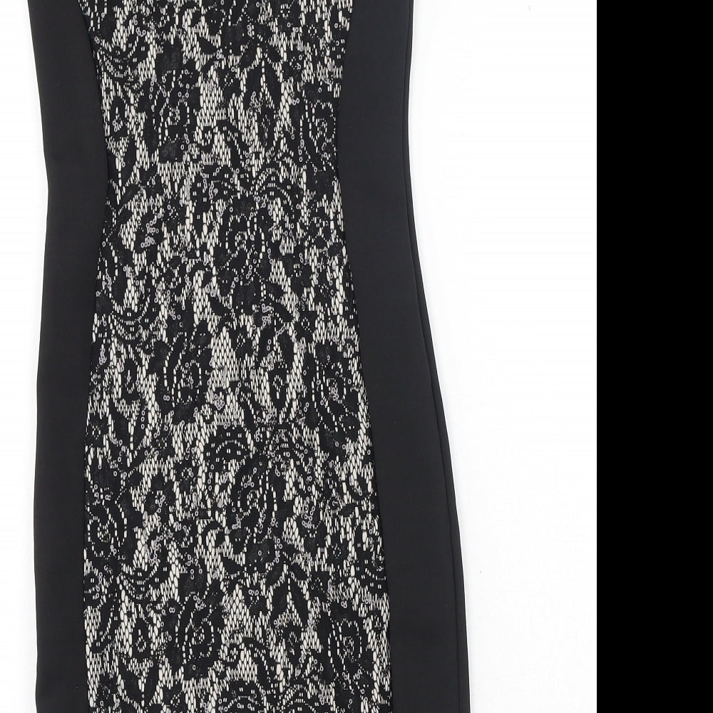 Agenda Womens Black Floral Polyester Pencil Dress Size 8 Scoop Neck Pullover
