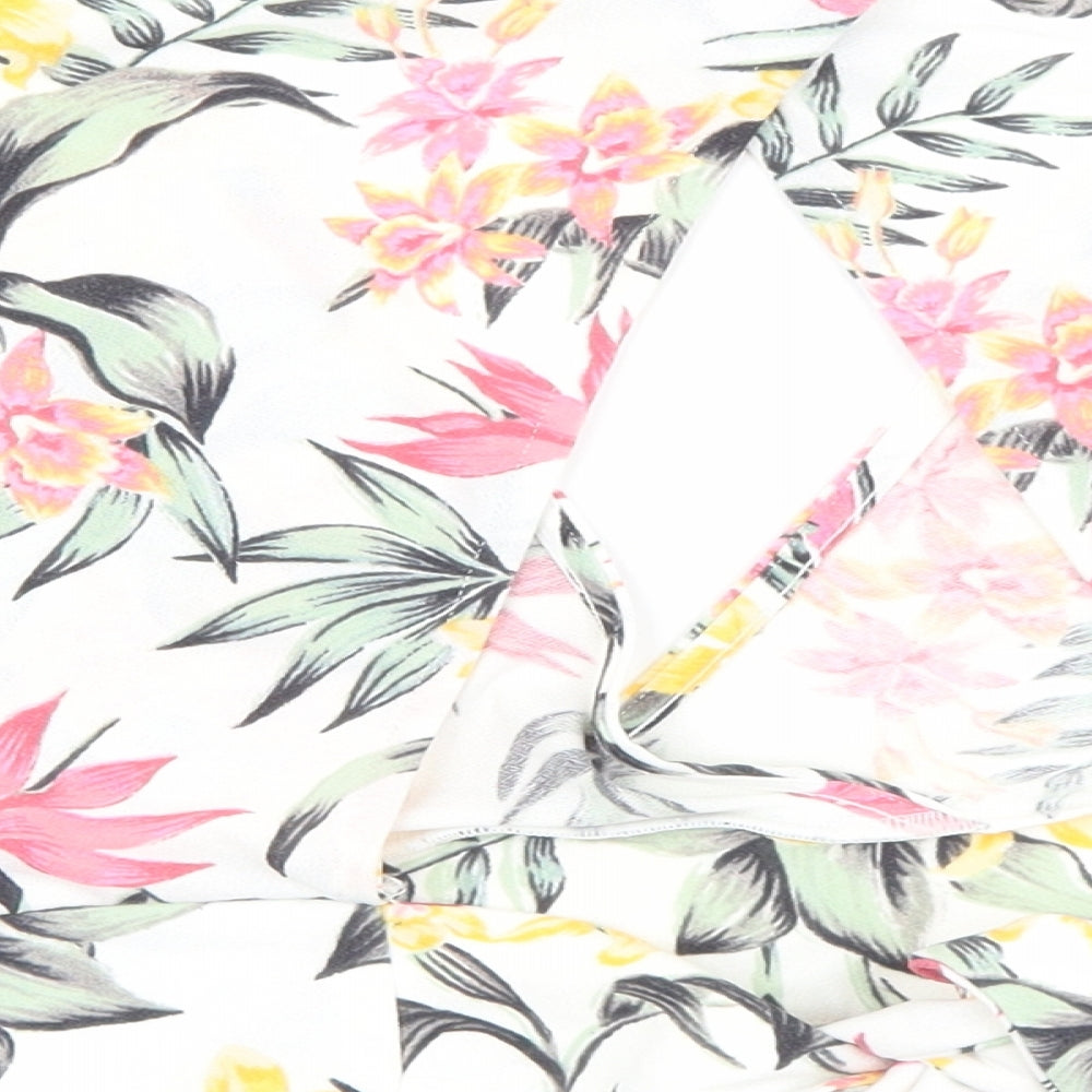 Divided Womens White Floral Polyester Cropped T-Shirt Size M V-Neck
