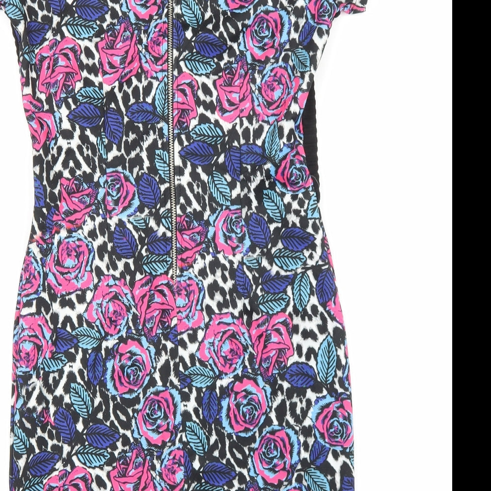 Select Womens Multicoloured Floral Viscose T-Shirt Dress Size 10 Boat Neck Zip