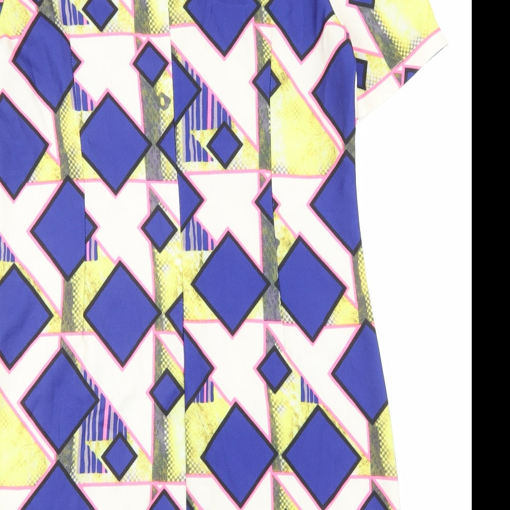 Ribbon Womens Multicoloured Geometric Polyester Shift Size 10 Round Neck Zip