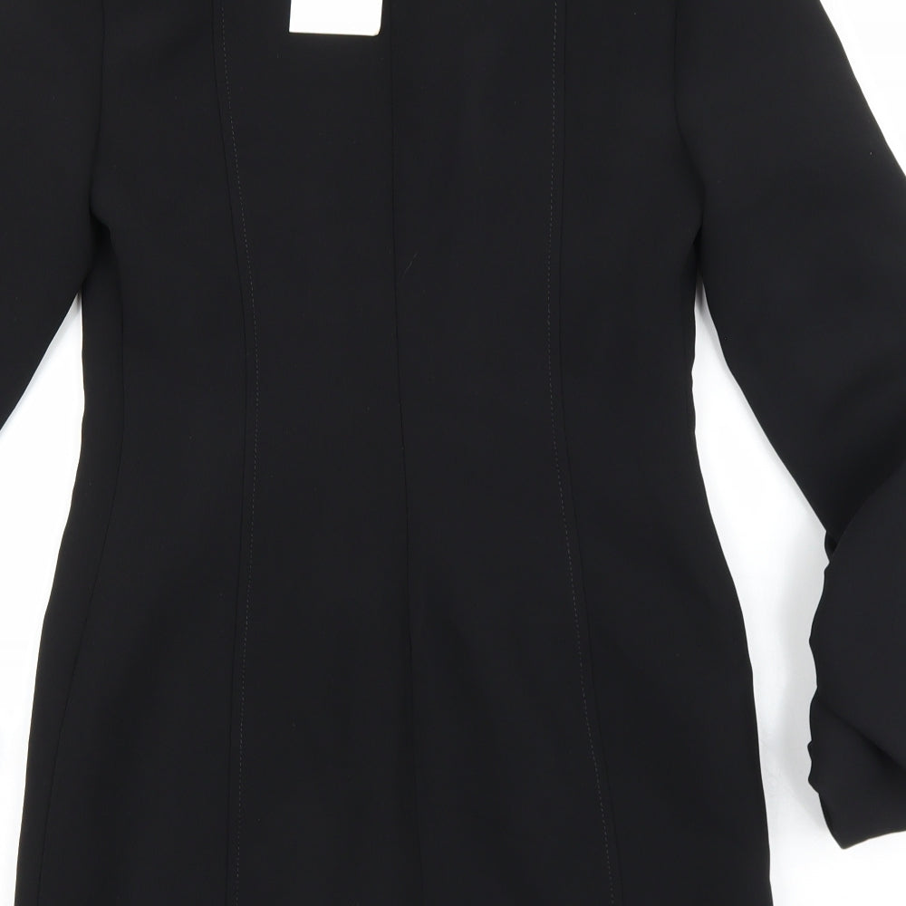 Zara Womens Black Polyester Sheath Size XS V-Neck Zip