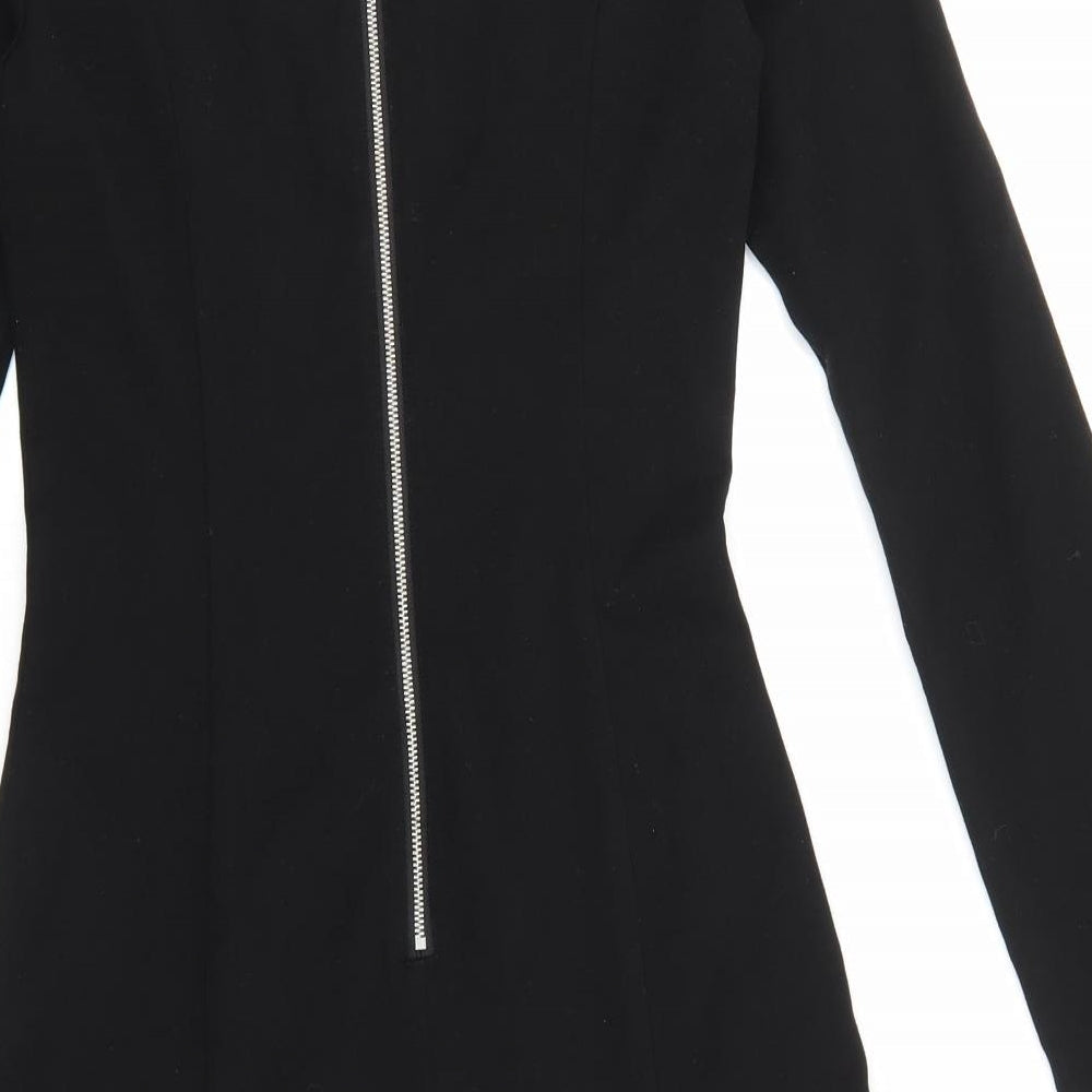 H&M Womens Black Polyester A-Line Size 6 Round Neck Zip