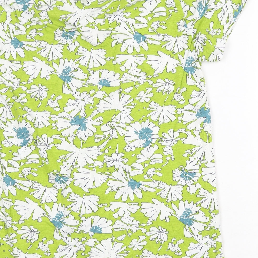 Tara Clothing Womens Green Floral 100% Cotton Tunic T-Shirt Size S Roll Neck