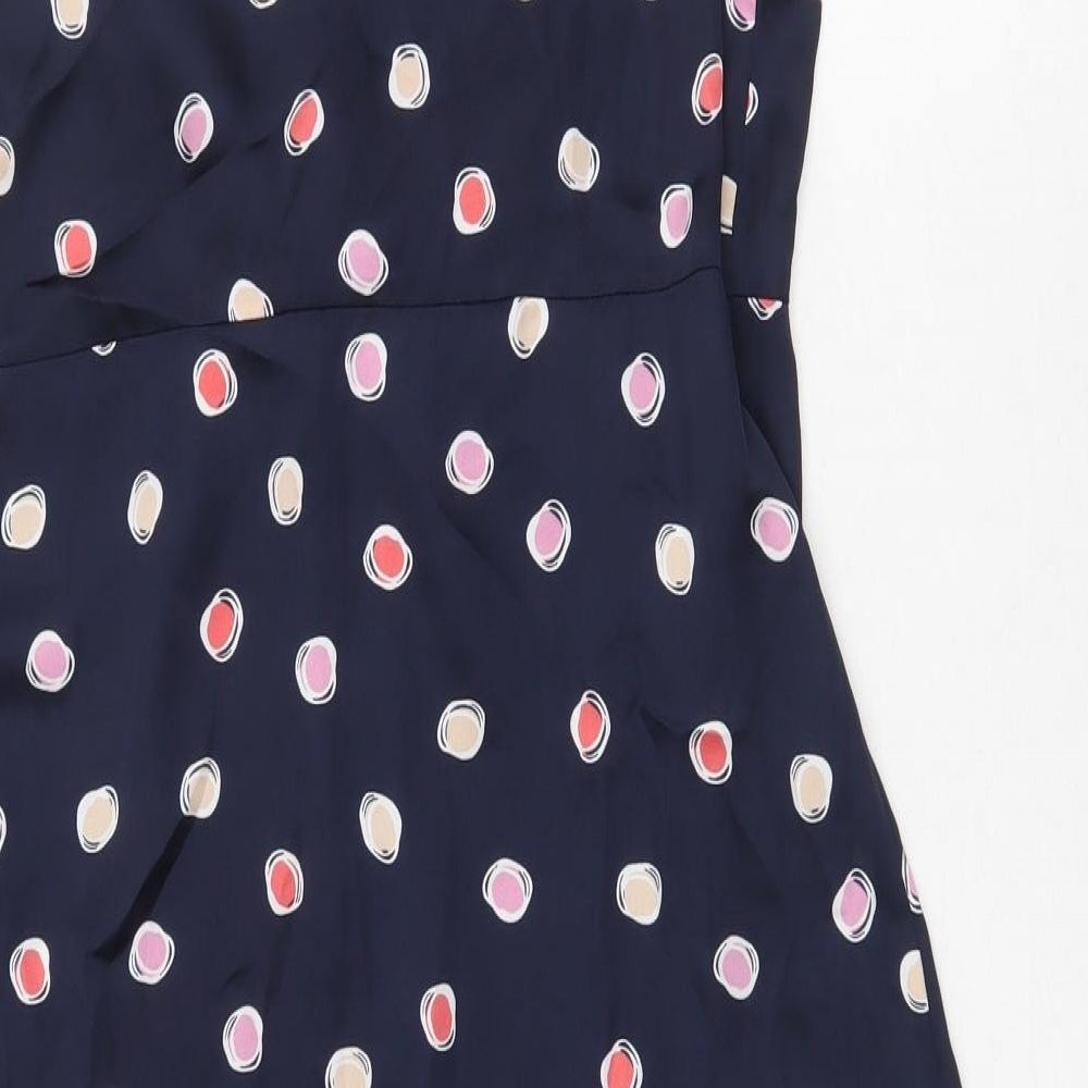 Clements Ribeiro Womens Blue Geometric Polyester A-Line Size 12 V-Neck Zip