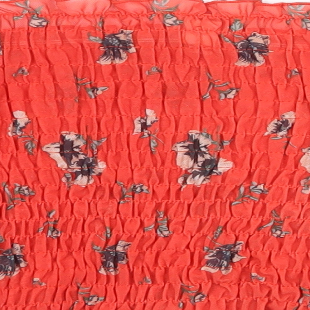 River Island Womens Red Floral Polyester Cropped Blouse Size 6 Off the Shoulder - Shirred Bardot