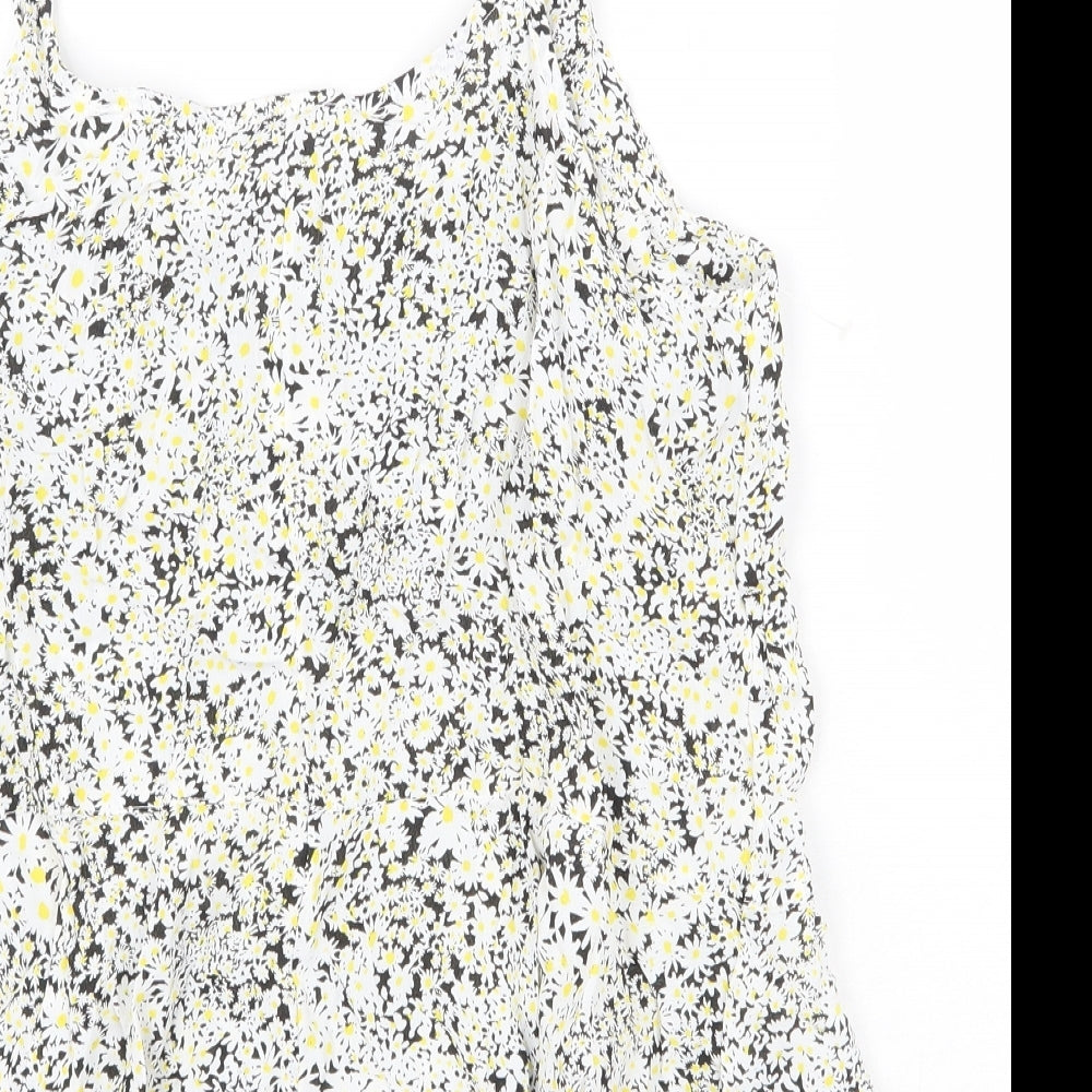 River Island Womens White Geometric Viscose Basic Tank Size 10 Square Neck - Flower print