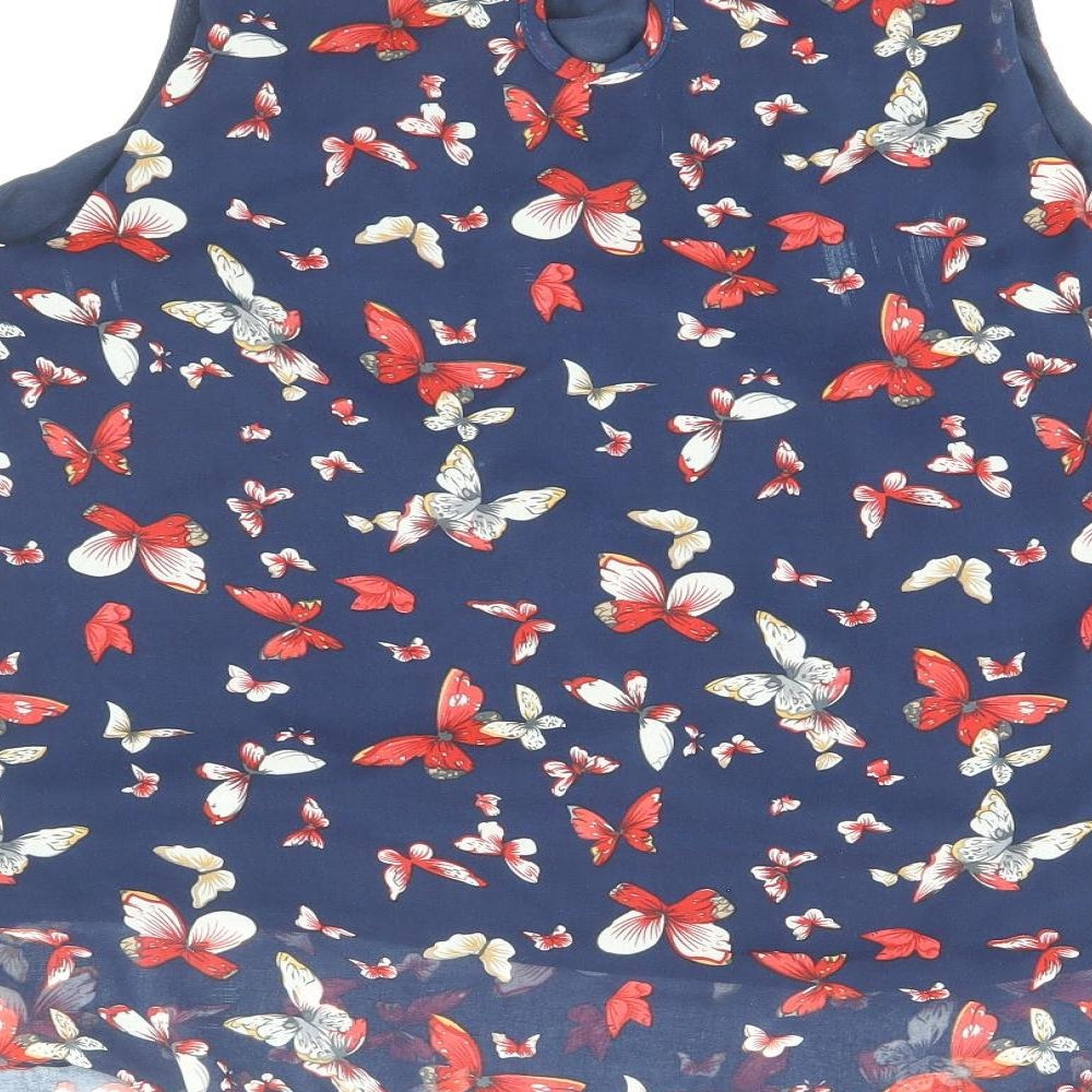 New Look Womens Blue Geometric Polyester Basic Blouse Size M Round Neck - Butterfly