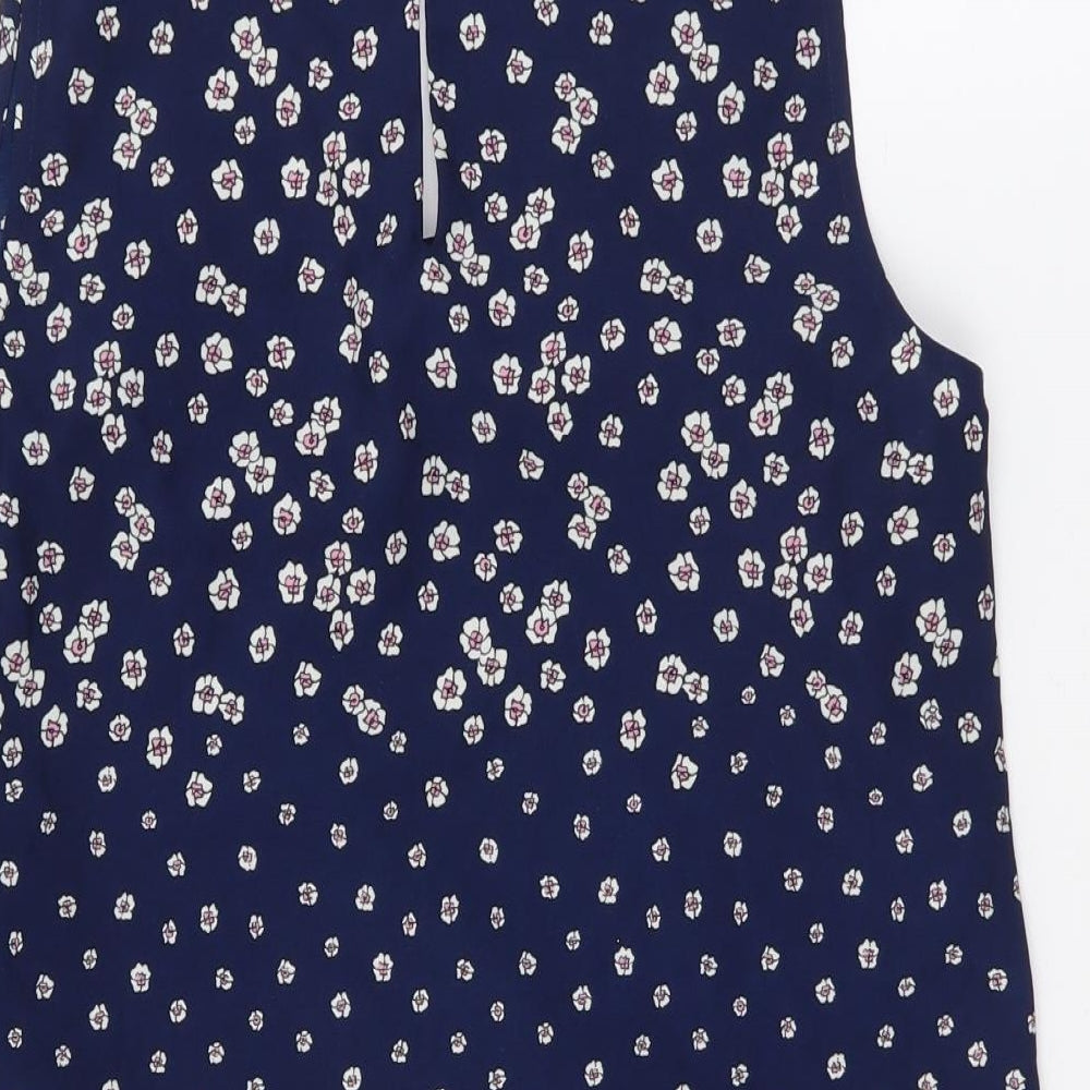 Oasis Womens Blue Floral Polyester Basic Tank Size 8 Scoop Neck
