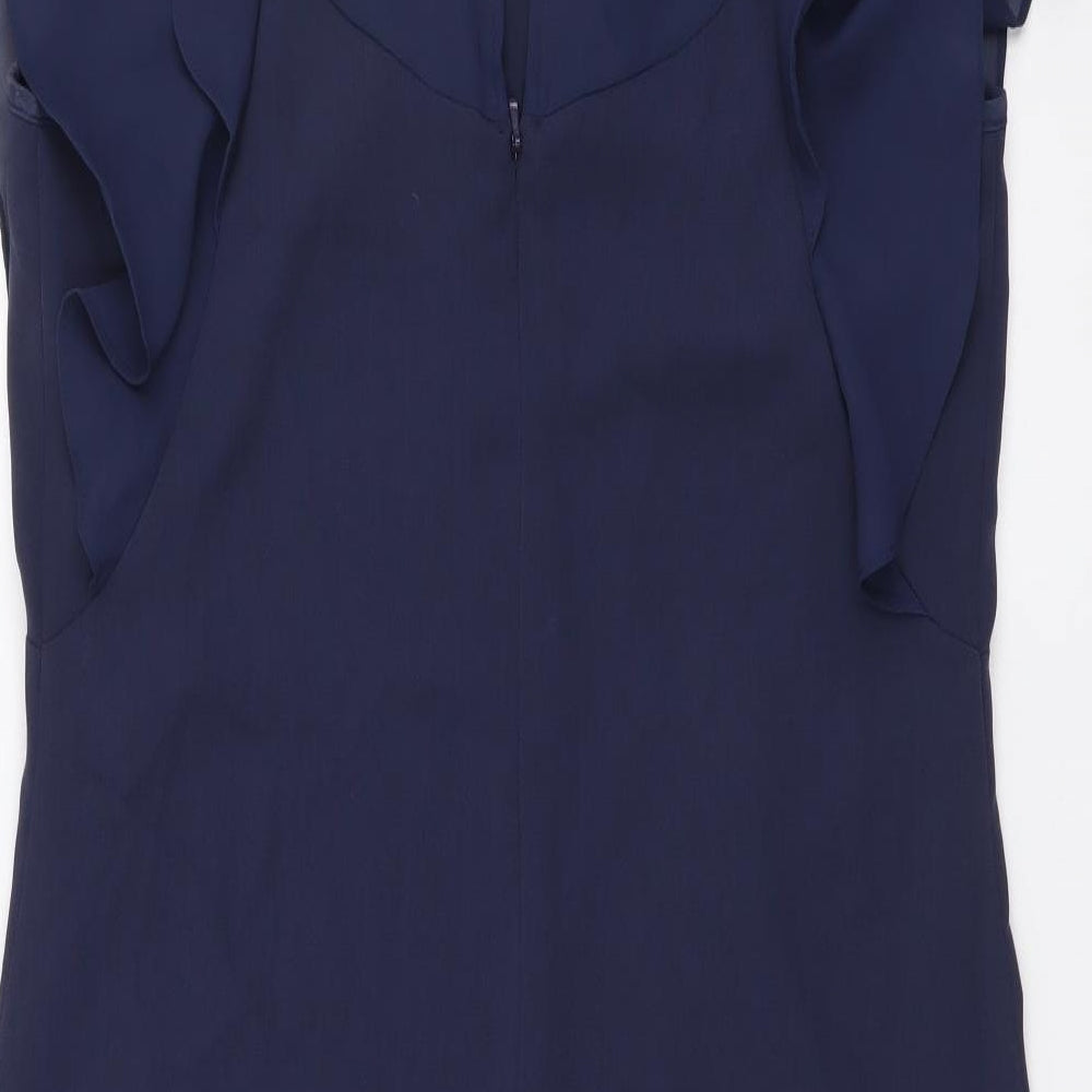 Warehouse Womens Blue Bamboo Shift Size 10 Round Neck Tie