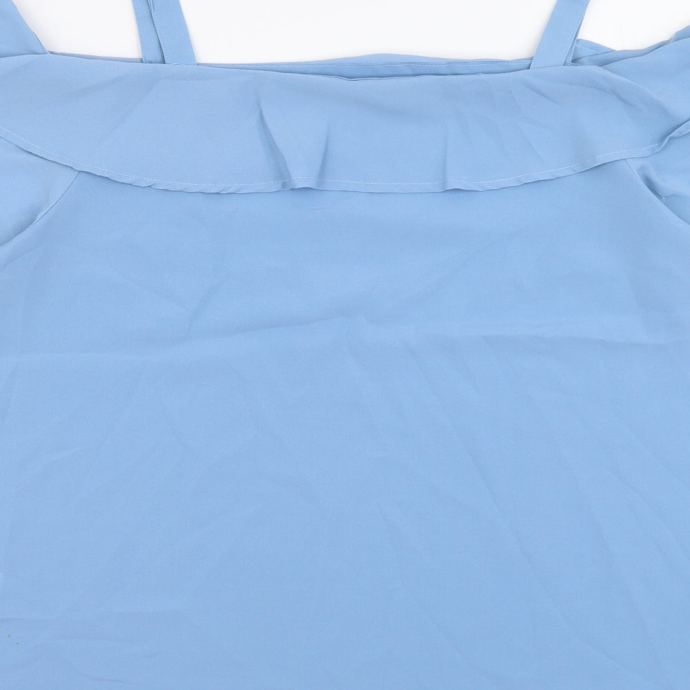 Studio Womens Blue Polyester Basic Blouse Size 16 Off the Shoulder