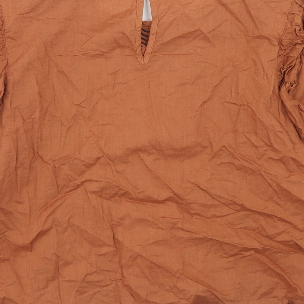 Marks & Spencer Womens Brown Cotton Basic Blouse Size 6 Round Neck