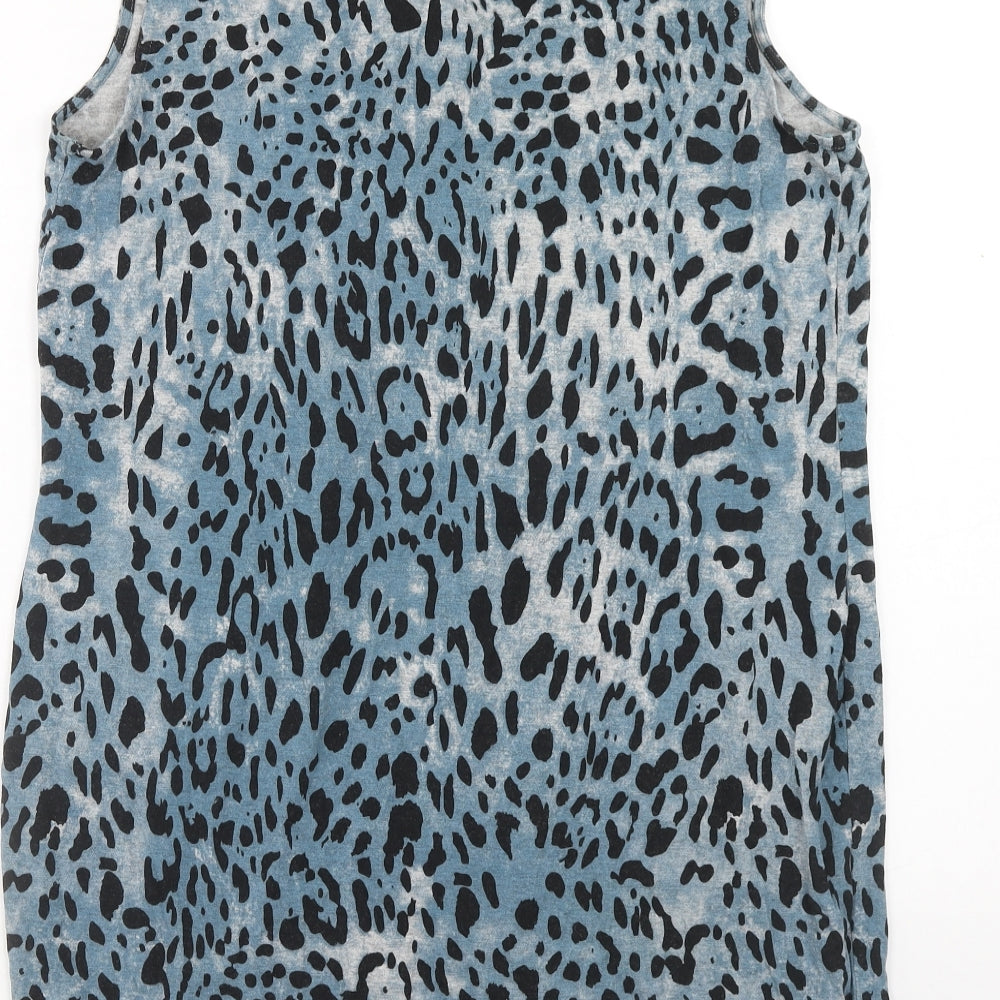 Preworn Womens Blue Animal Print Viscose Shift Size M Cowl Neck Pullover