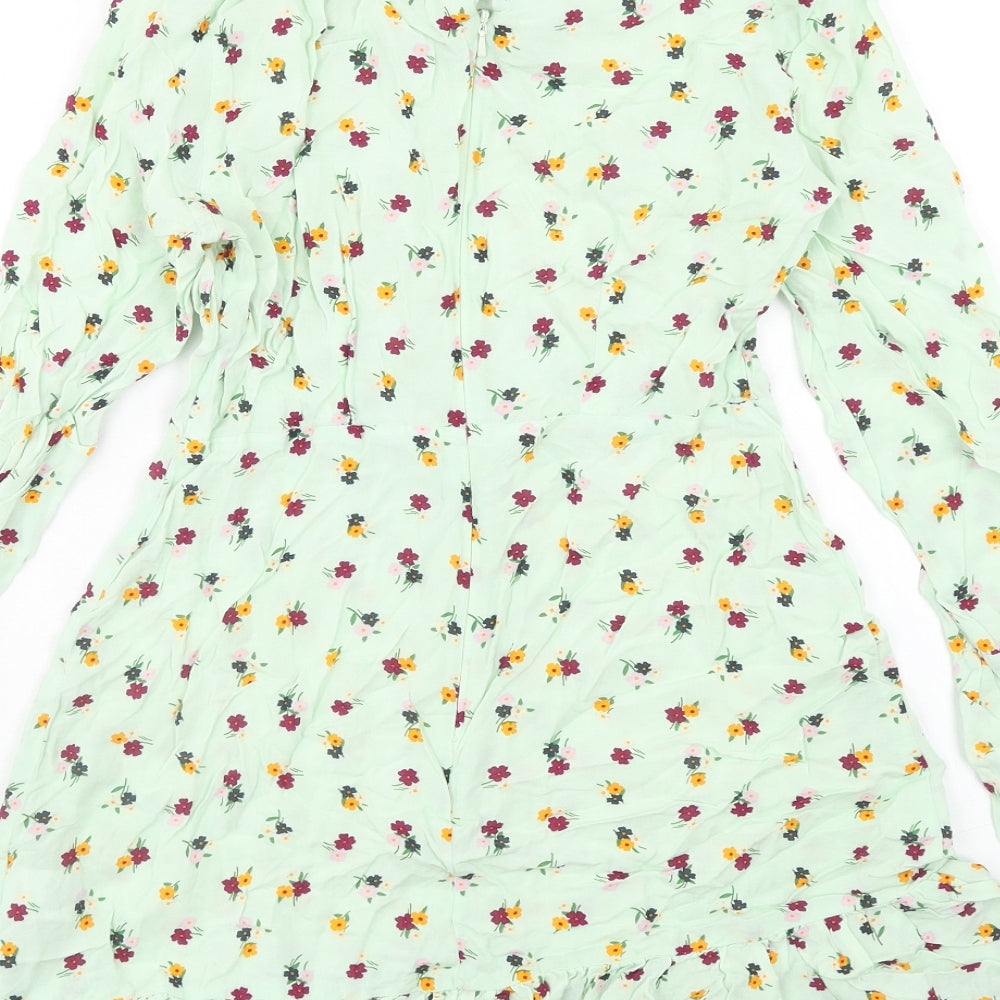 ASOS Womens Green Floral Viscose Mini Size 6 Round Neck Button