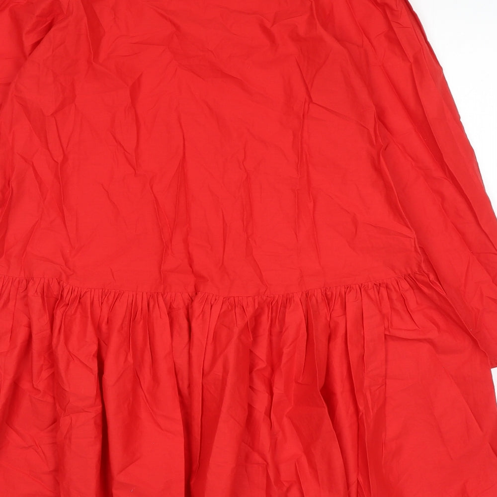 H&M Womens Red Cotton Trapeze & Swing Size 6 Round Neck Button