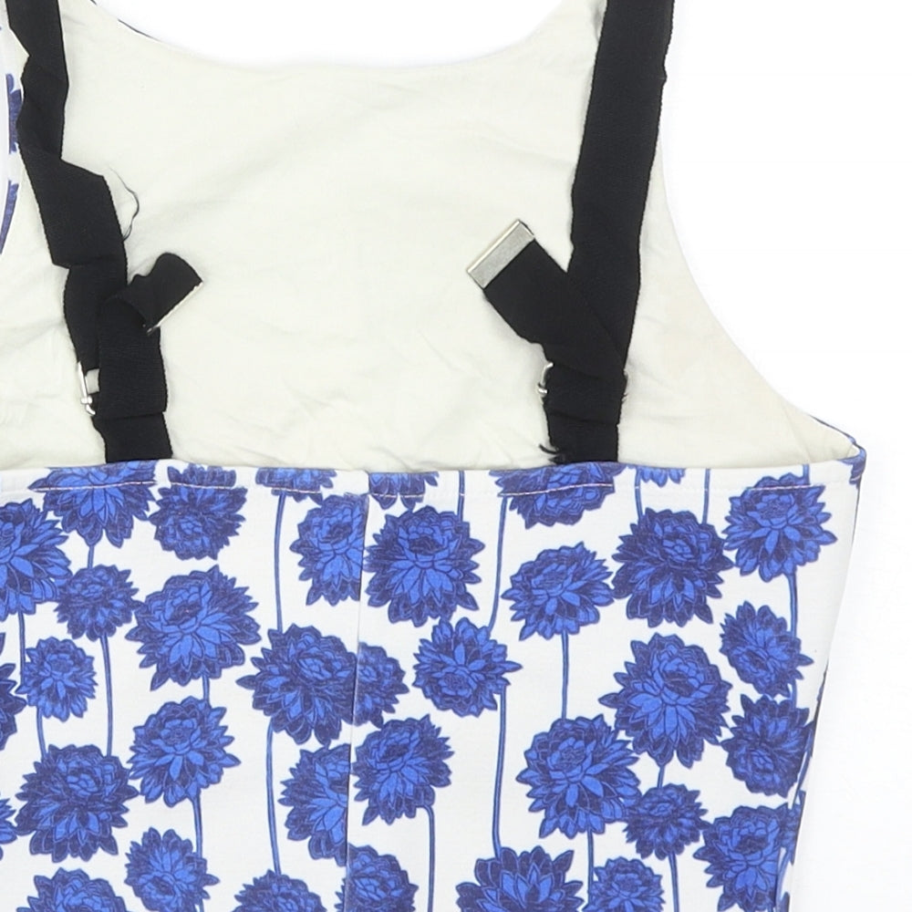 Topshop Womens Blue Floral Polyester Cropped Tank Size 8 Scoop Neck