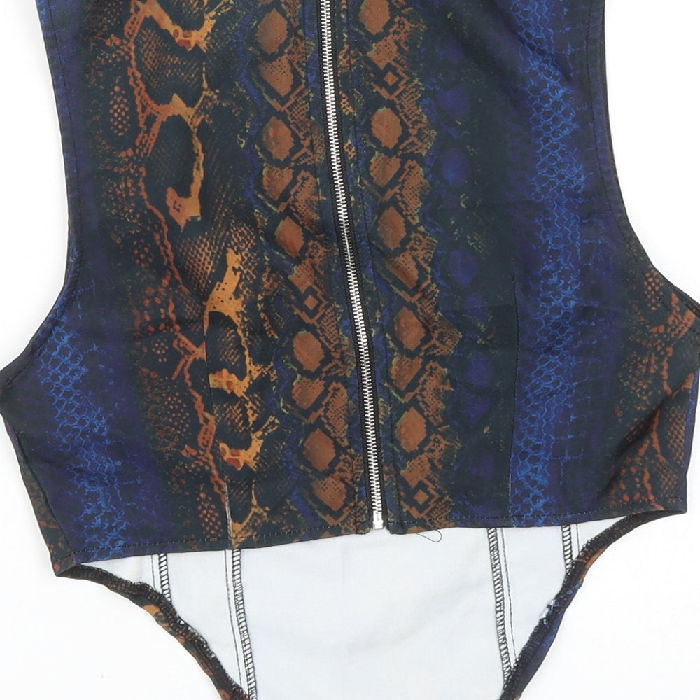 PRETTYLITTLETHING Womens Multicoloured Animal Print Polyester Basic Tank Size 8 Scoop Neck - Snake Skin Print