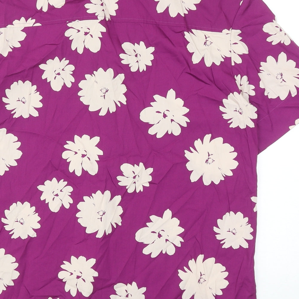 Marks & Spencer Womens Purple Floral Cotton Basic Button-Up Size 10 Collared