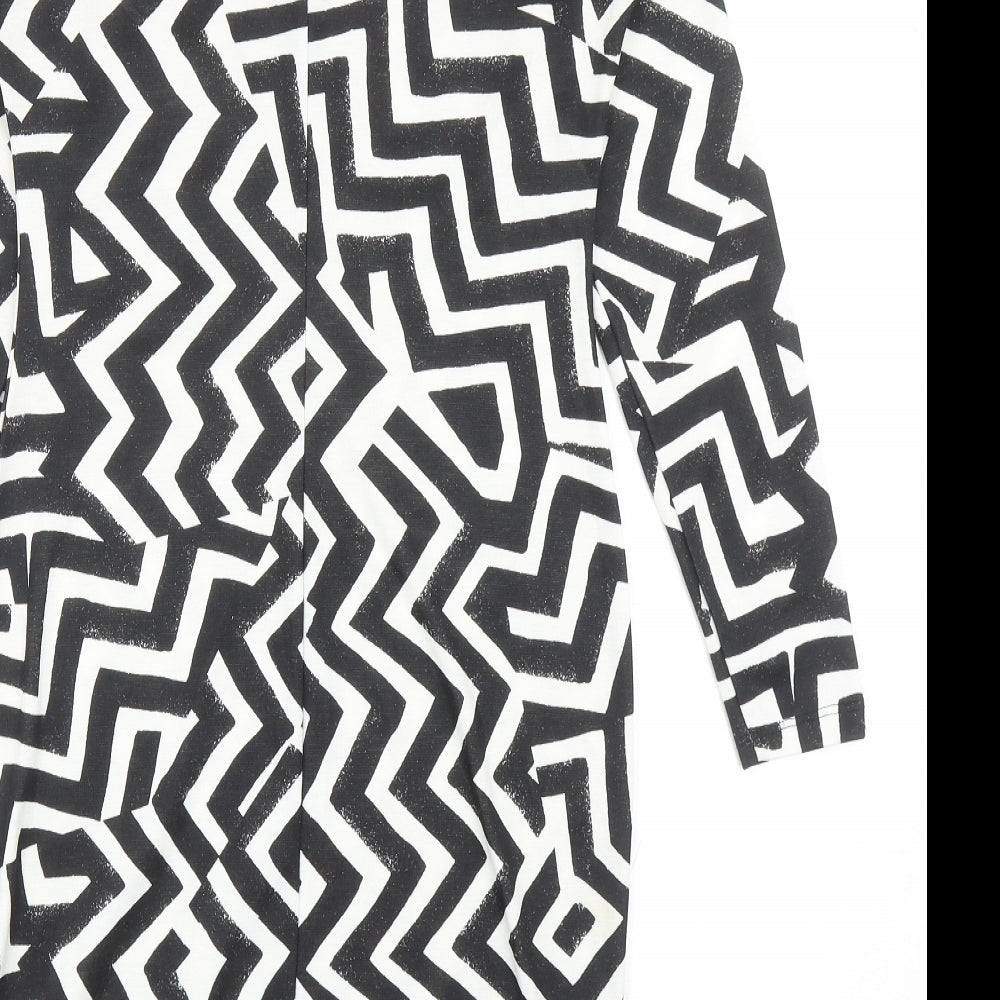 H&M Womens Black Geometric Polyester Shift Size S Scoop Neck Pullover