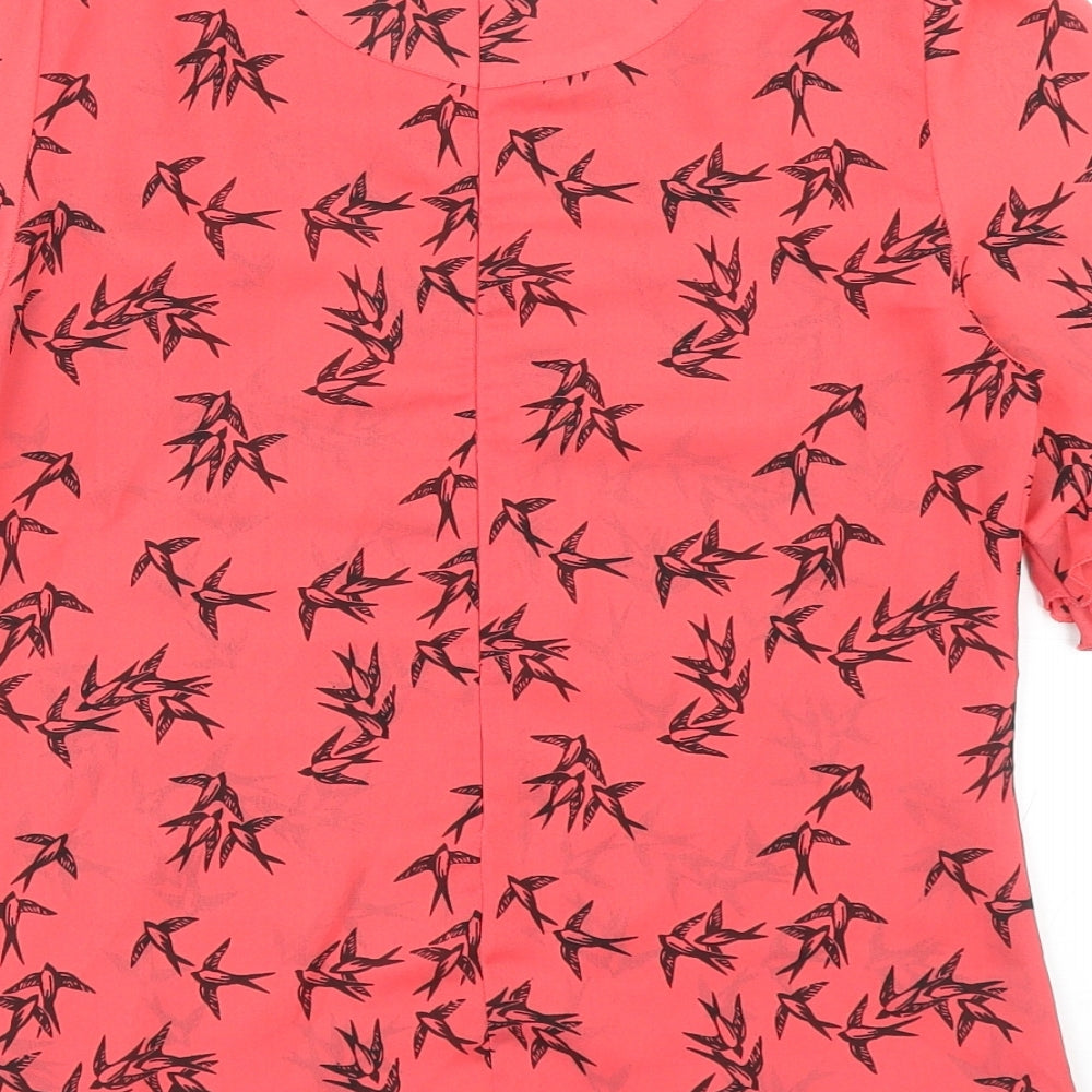 Oasis Womens Pink Geometric Polyester Basic T-Shirt Size 8 Round Neck - Bird