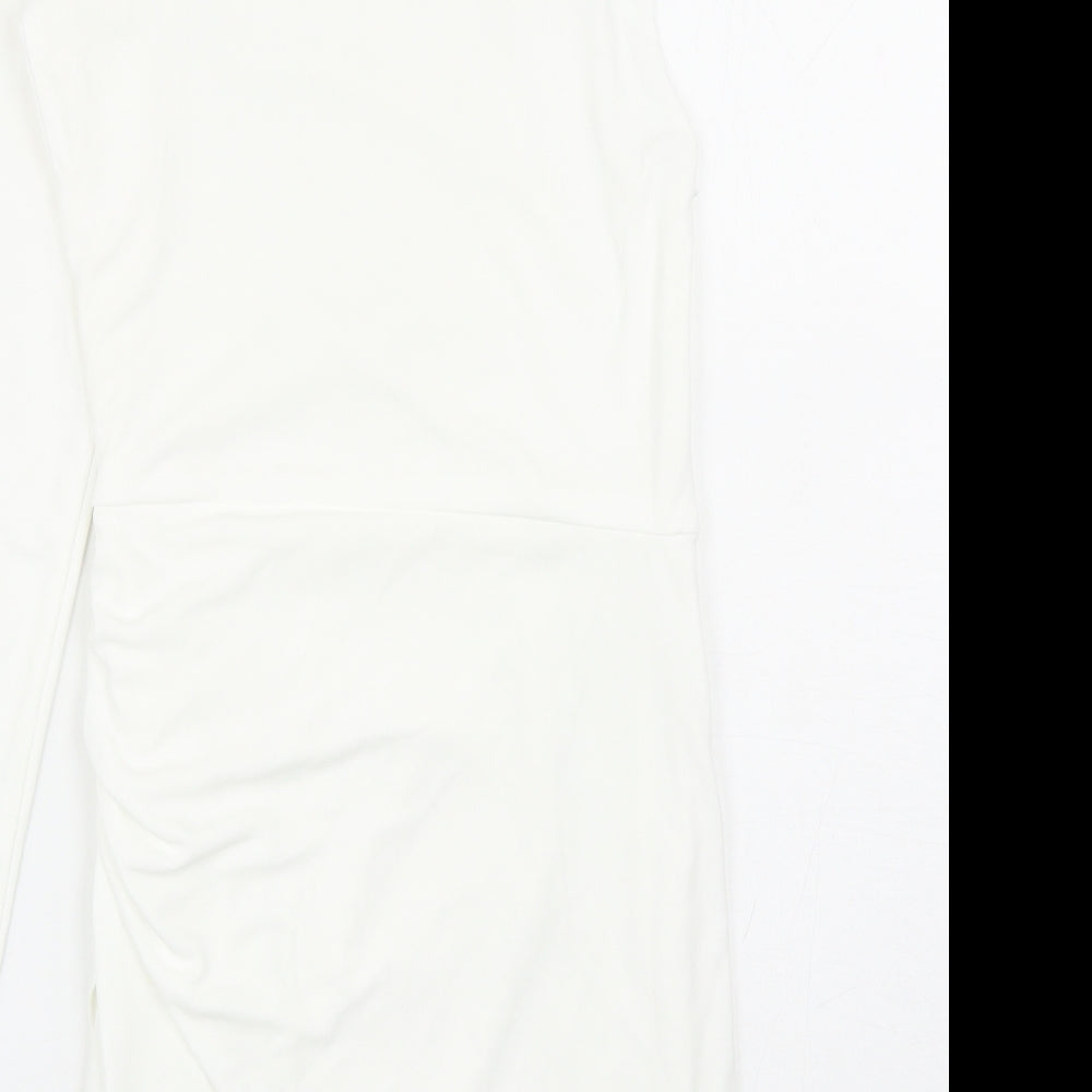 Zara Womens White Polyester Bodycon Size S One Shoulder Zip