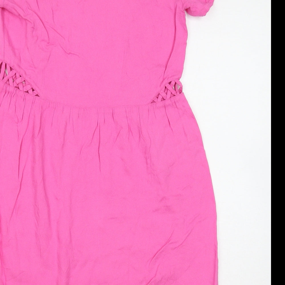 Warehouse Womens Pink Viscose T-Shirt Dress Size 10 Boat Neck Pullover
