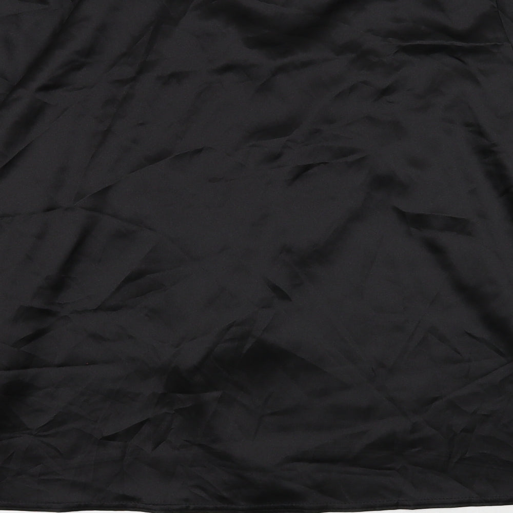 PRETTYLITTLETHING Womens Black Polyester Basic Blouse Size 8 Collared - Plunging Cowl