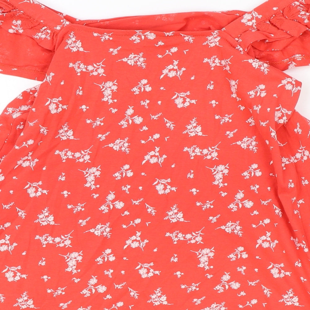 Marks & Spencer Womens Red Floral Cotton Basic Tank Size 8 Square Neck