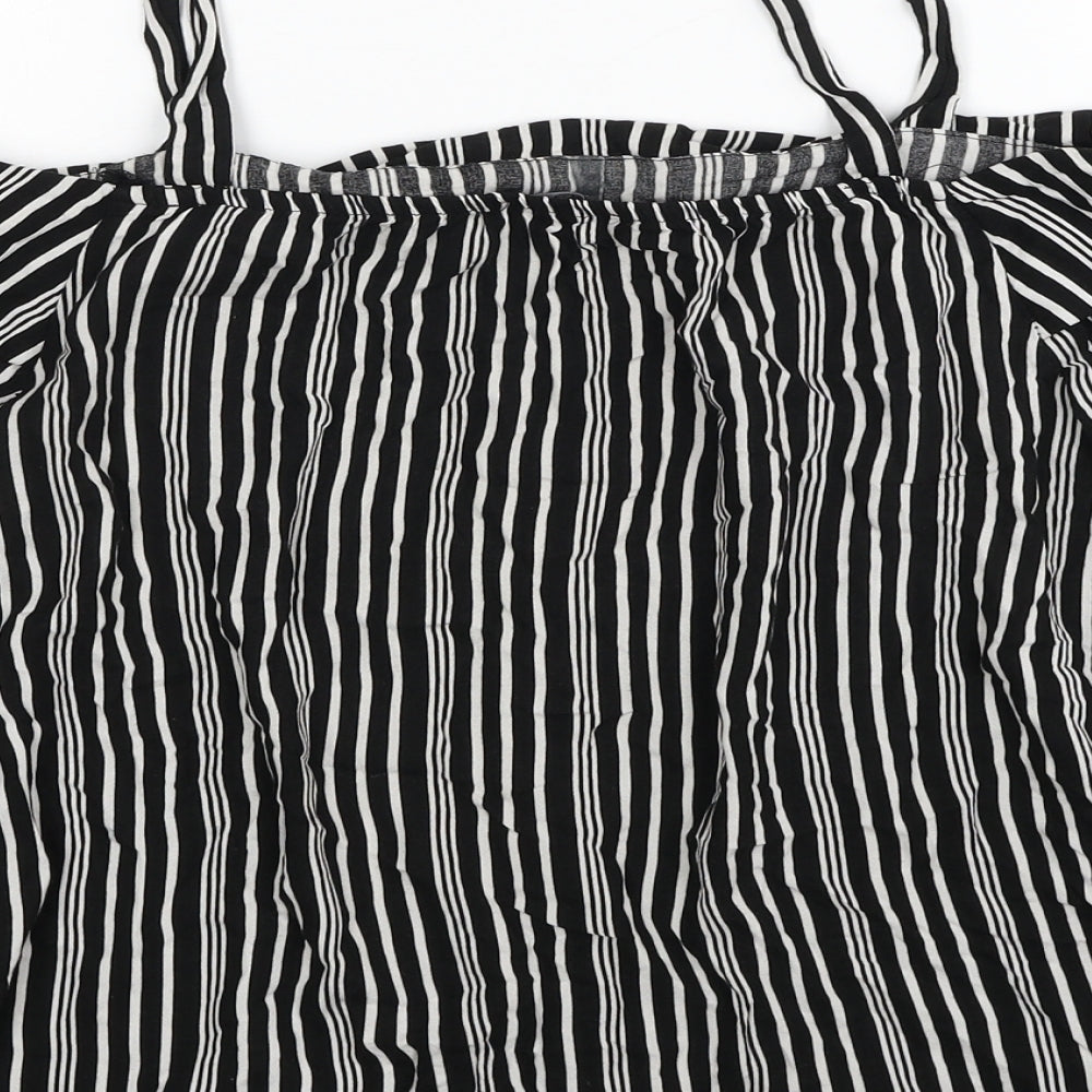 Selected Womens Black Striped Viscose Basic Blouse Size 6 Square Neck