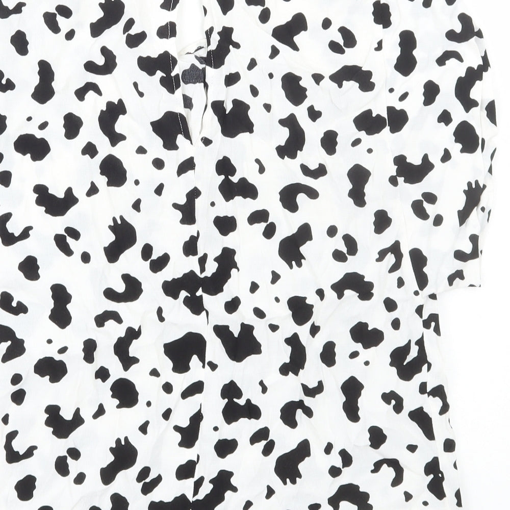 River Island Womens White Geometric Viscose Basic Blouse Size 10 Round Neck