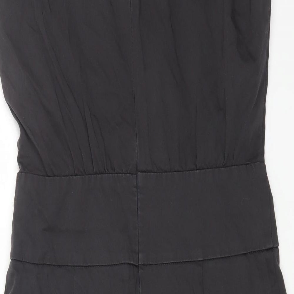 Sisley Womens Black Cotton A-Line Size M V-Neck Zip