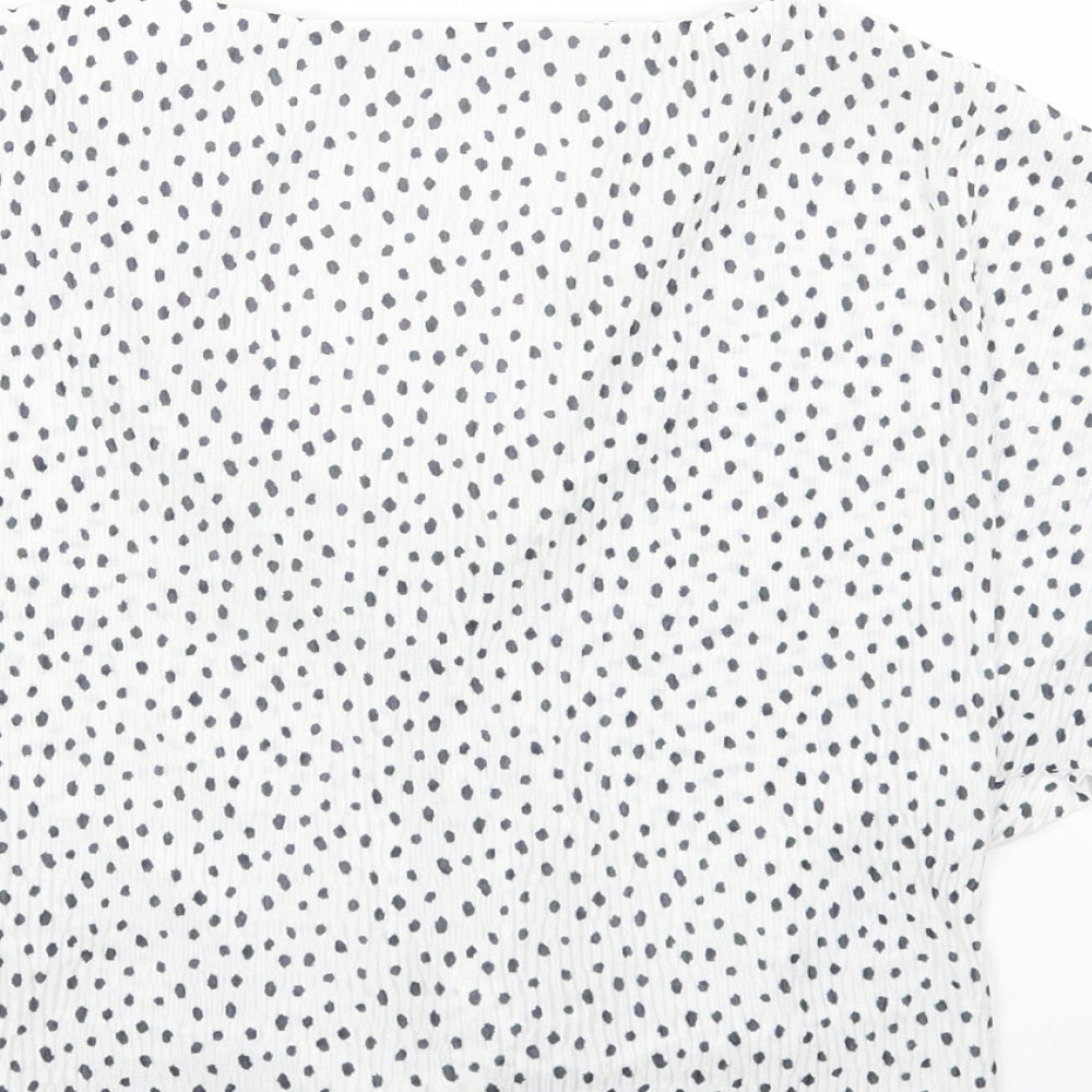 Marks & Spencer Womens White Geometric Polyester Basic Blouse Size 6 V-Neck - Knot Front