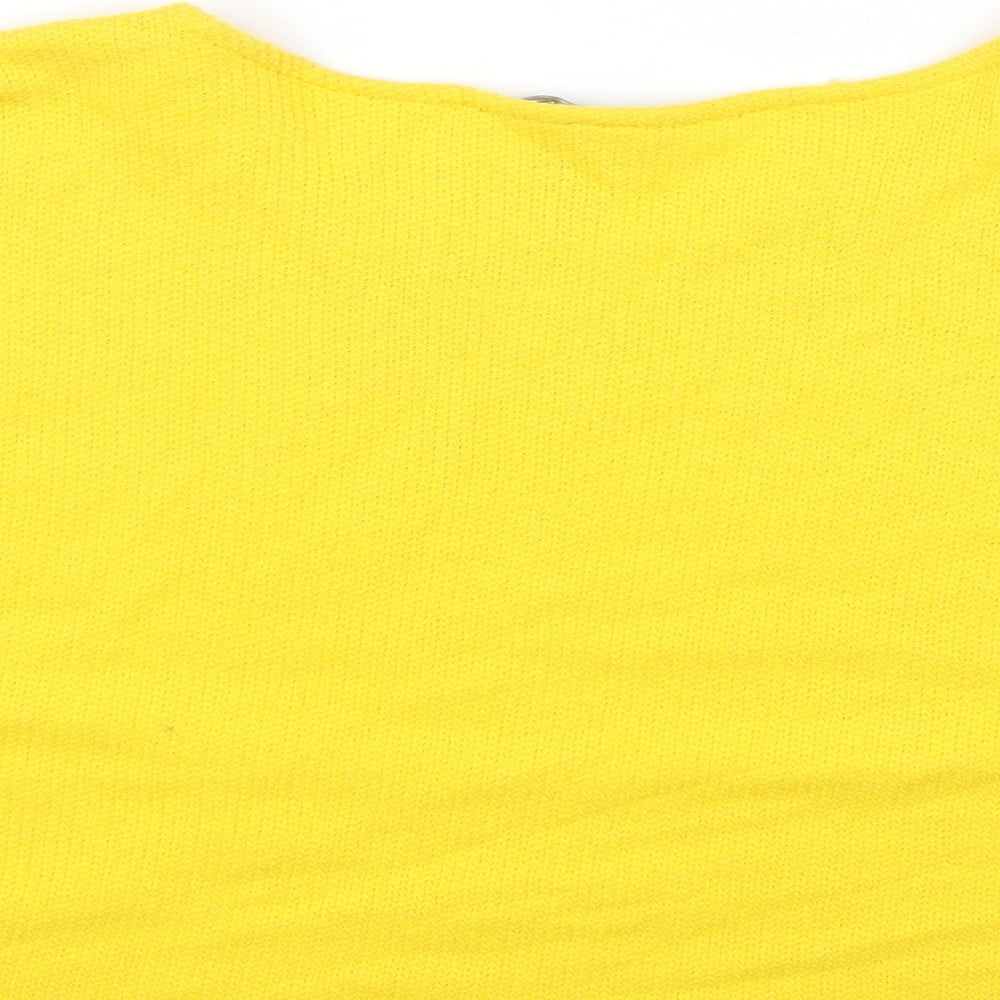 H&M Womens Yellow Round Neck Geometric Cotton Pullover Jumper Size M