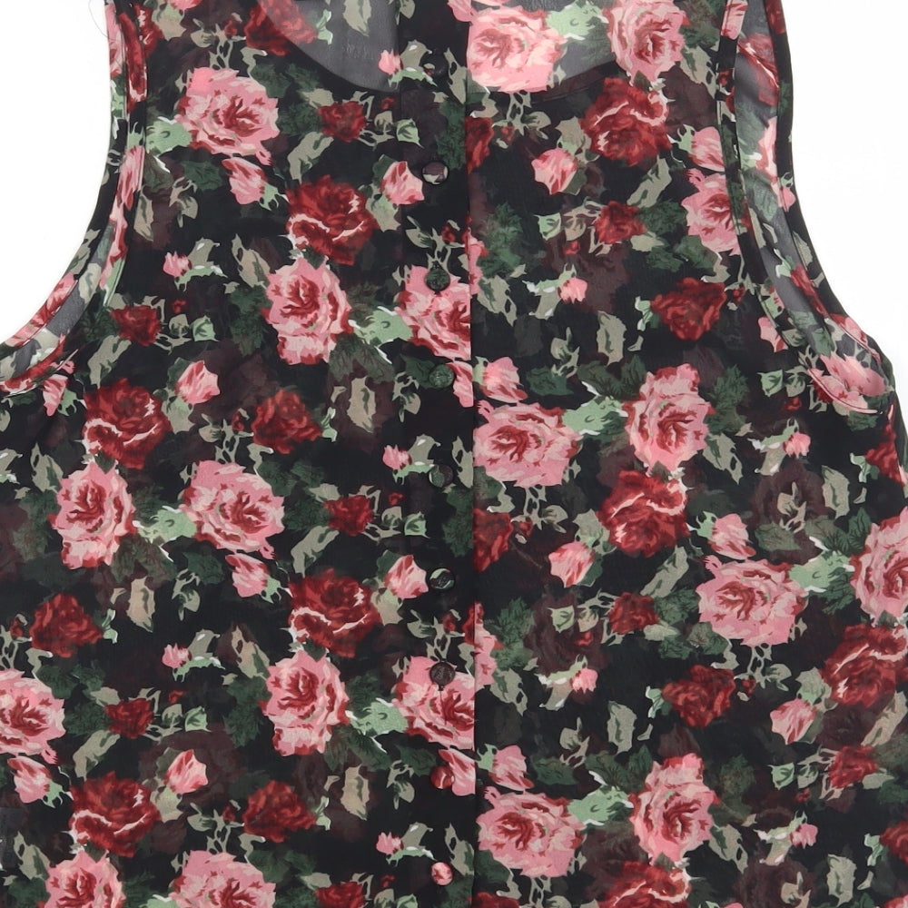 Select Womens Black Floral Polyester Basic Tank Size 10 Round Neck