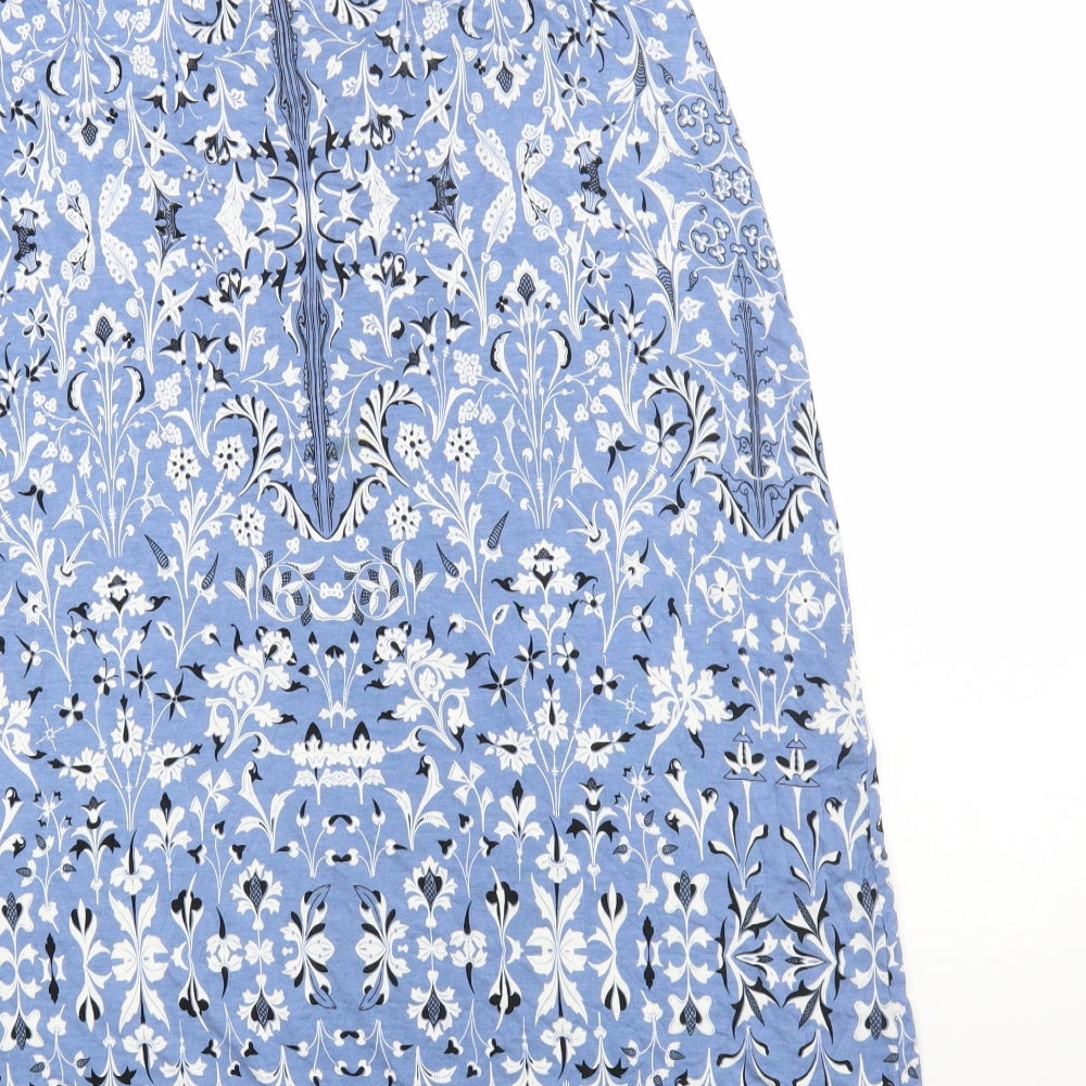 Max Studio Womens Blue Geometric Cotton A-Line Size M Square Neck Pullover