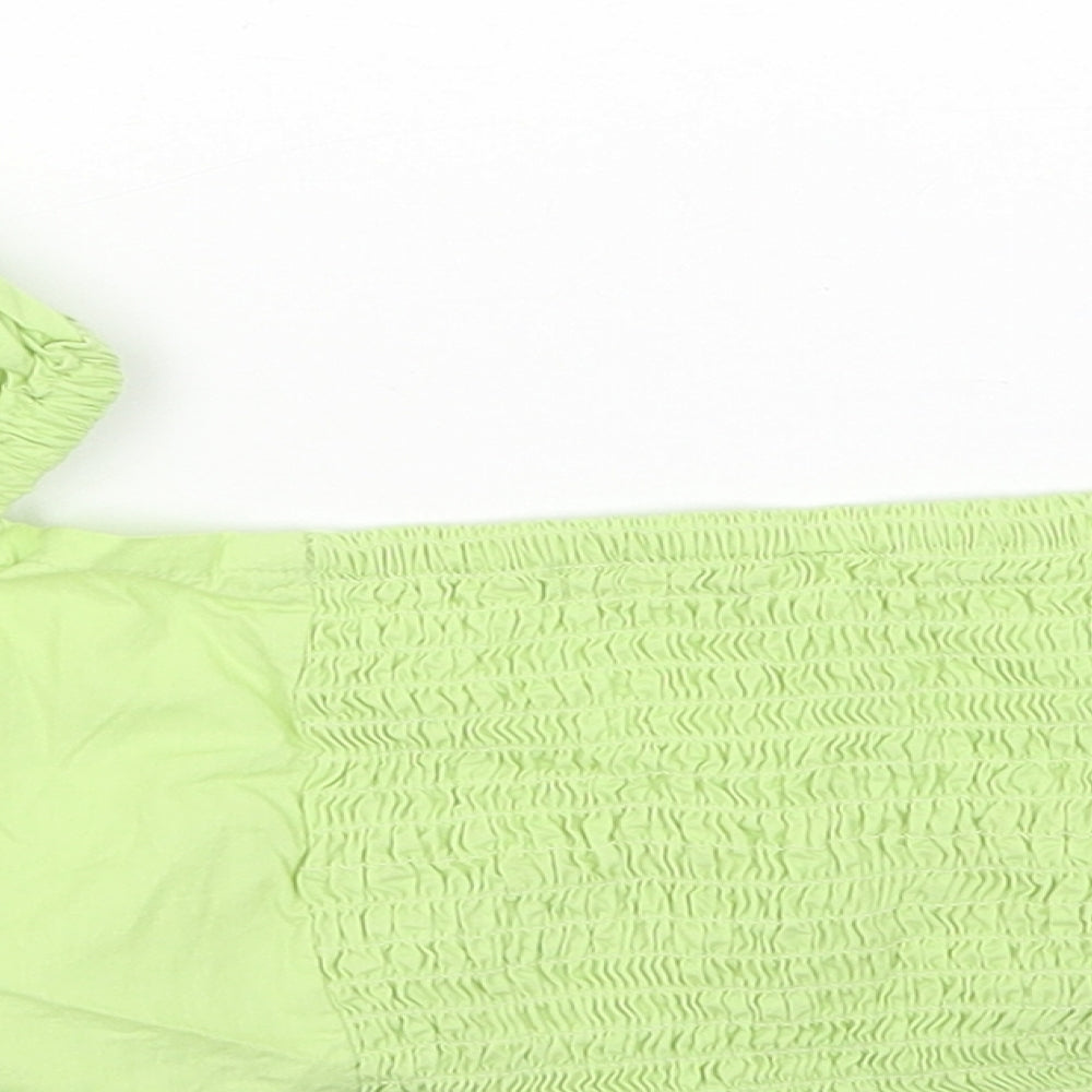Stradivarius Womens Green Cotton Cropped T-Shirt Size S V-Neck