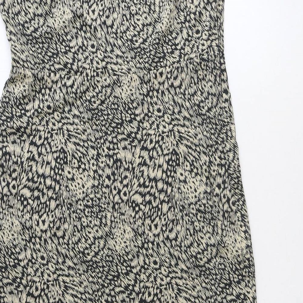 Oasis Womens Beige Animal Print Polyester A-Line Size 12 Square Neck Zip - Leopard Print