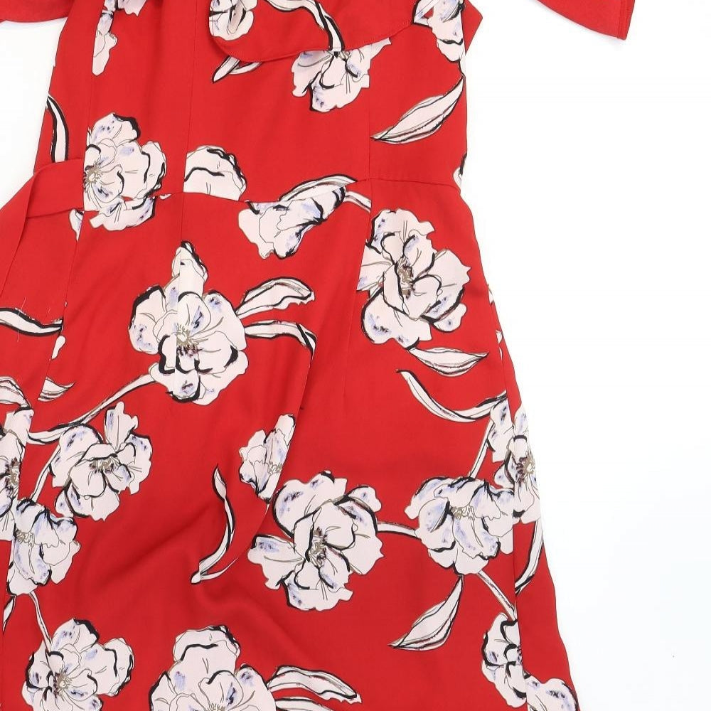 Portmans Womens Red Floral Polyester Fit & Flare Size 8 Square Neck Pullover