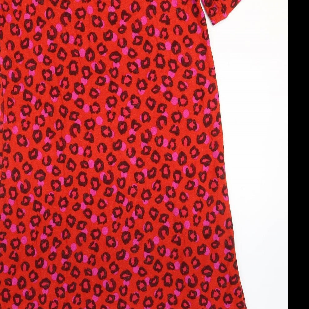 Next Womens Red Animal Print Viscose Shirt Dress Size 10 Boat Neck