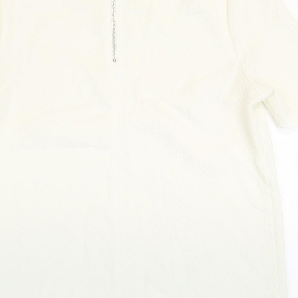 New Look Womens White Polyester Basic T-Shirt Size 8 Round Neck