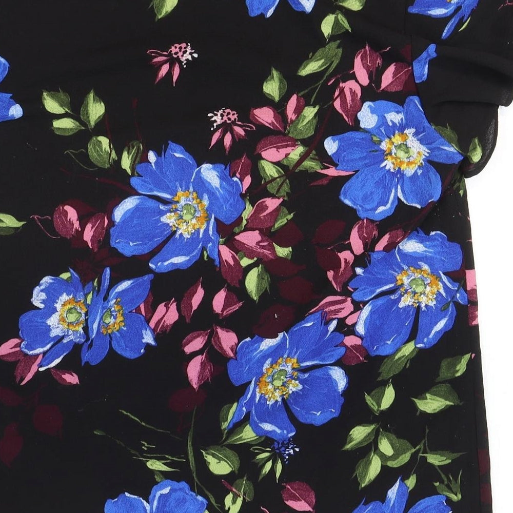 VILA Womens Black Floral Polyester Basic T-Shirt Size 36 Round Neck