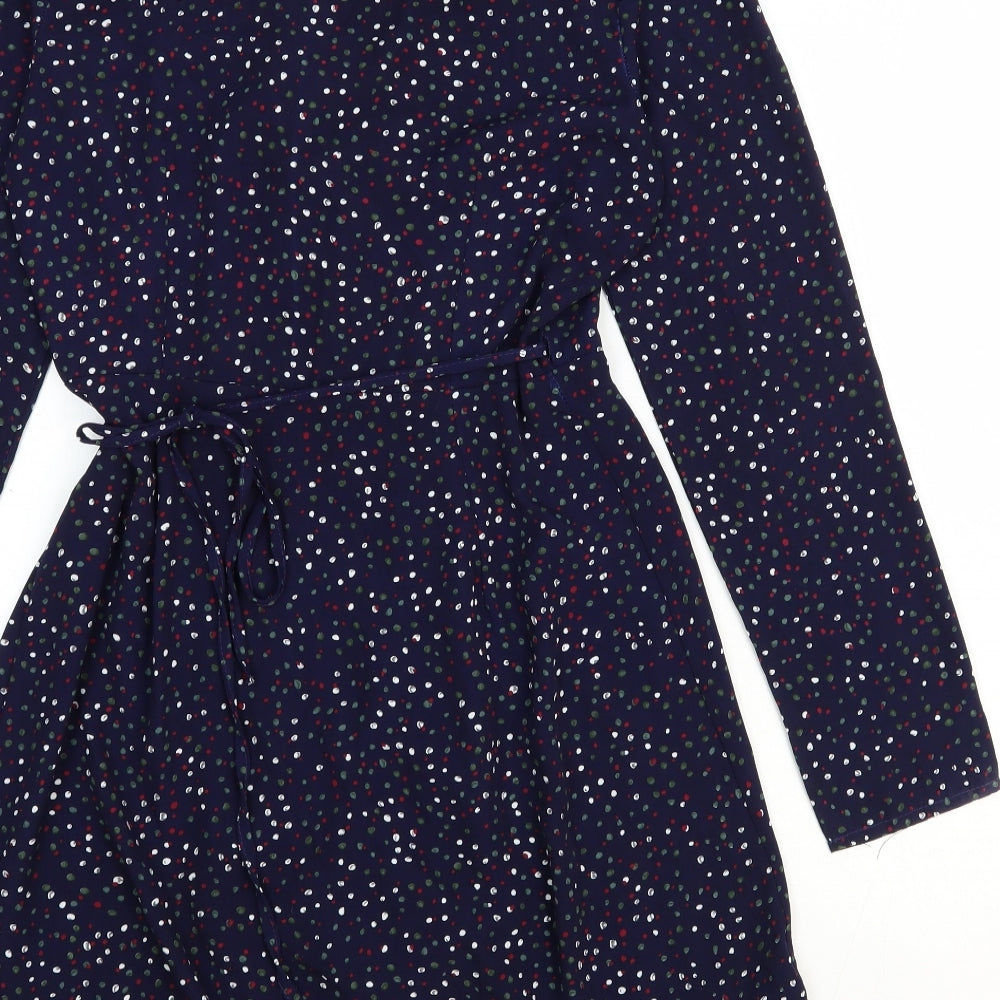 Jubylee Womens Blue Geometric Viscose Fit & Flare Size M V-Neck Tie